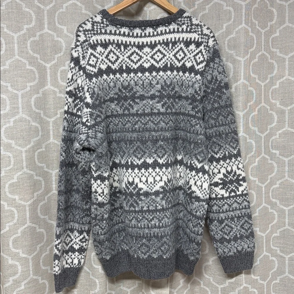 Joseph Abboud Charcoal gray Cream fair isle Knit Sweater XXL unisex wool blend